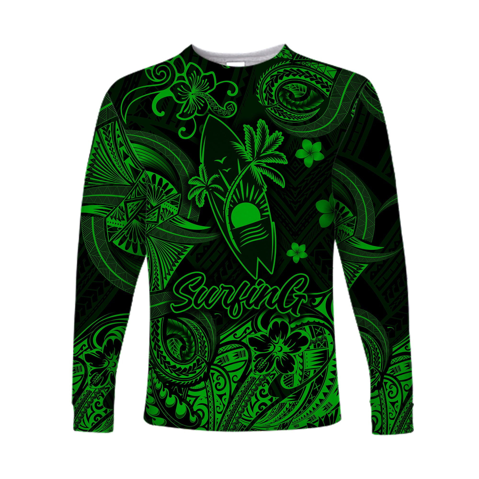 (Custom Personalised) Hawaii Surfing Polynesian Long Sleeve Shirt Unique Style - Green LT8 - Polynesian Pride