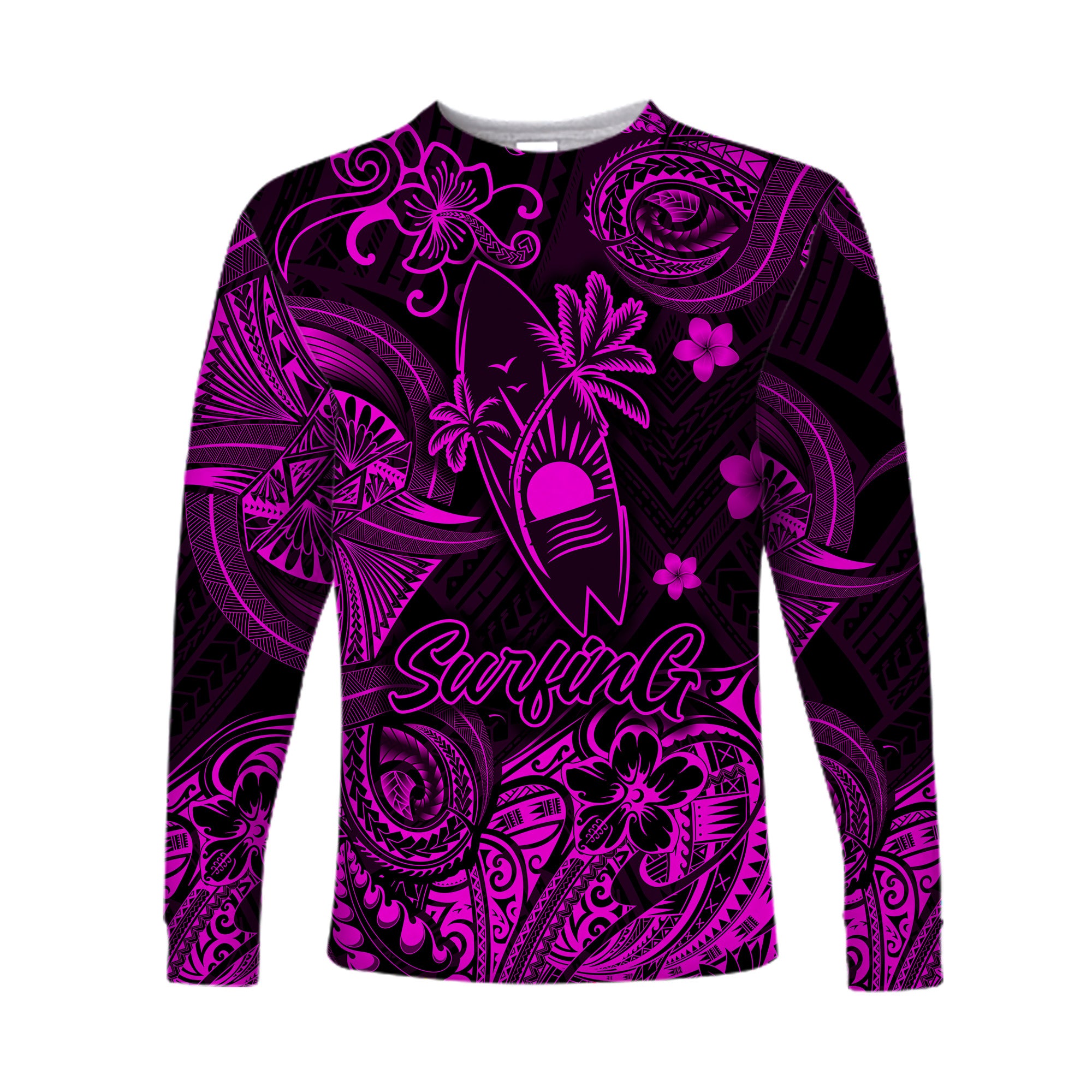 (Custom Personalised) Hawaii Surfing Polynesian Long Sleeve Shirt Unique Style - Pink LT8 - Polynesian Pride