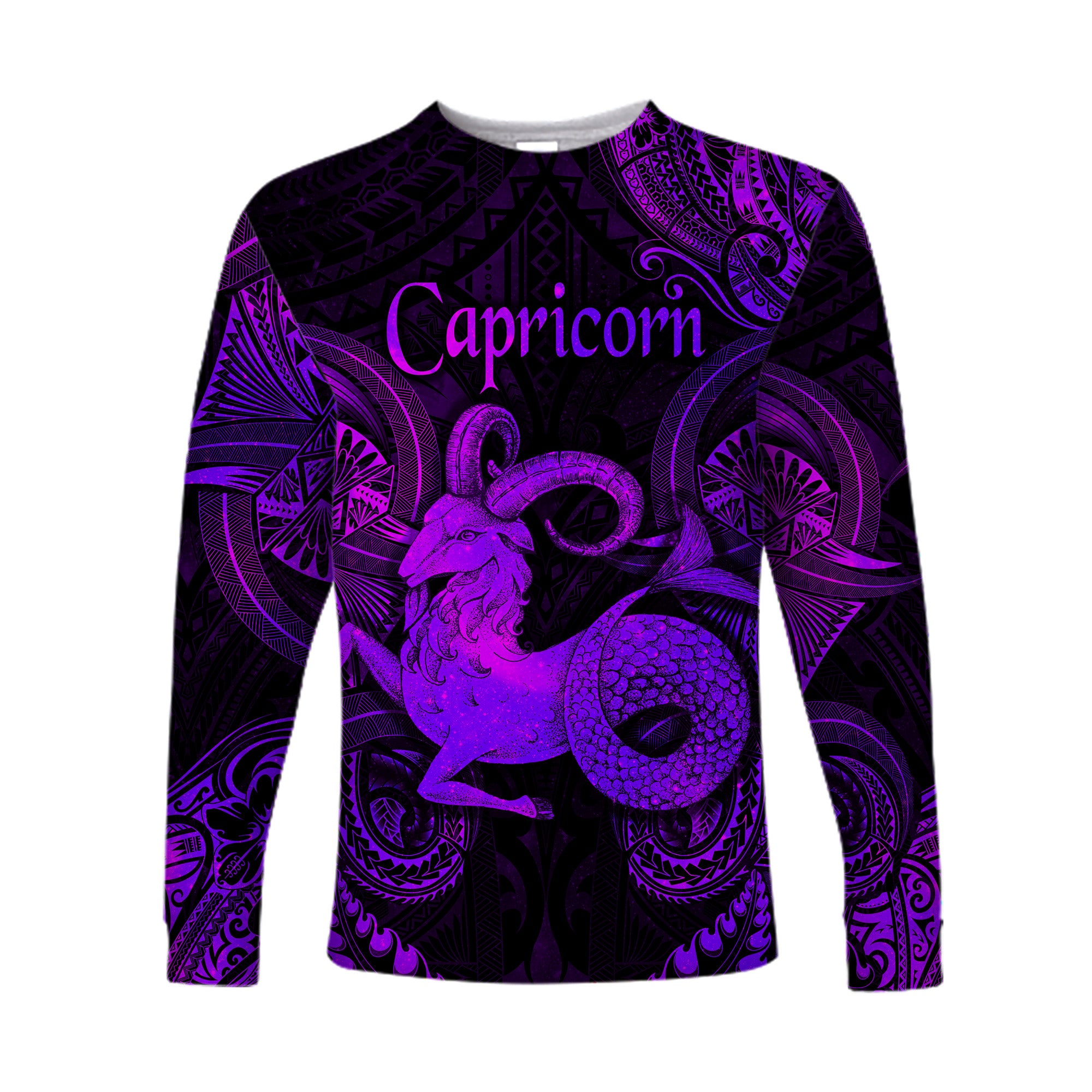 (Custom Personalised) Capricorn Zodiac Polynesian Long Sleeve Shirt Unique Style - Purple LT8 Unisex Purple - Polynesian Pride