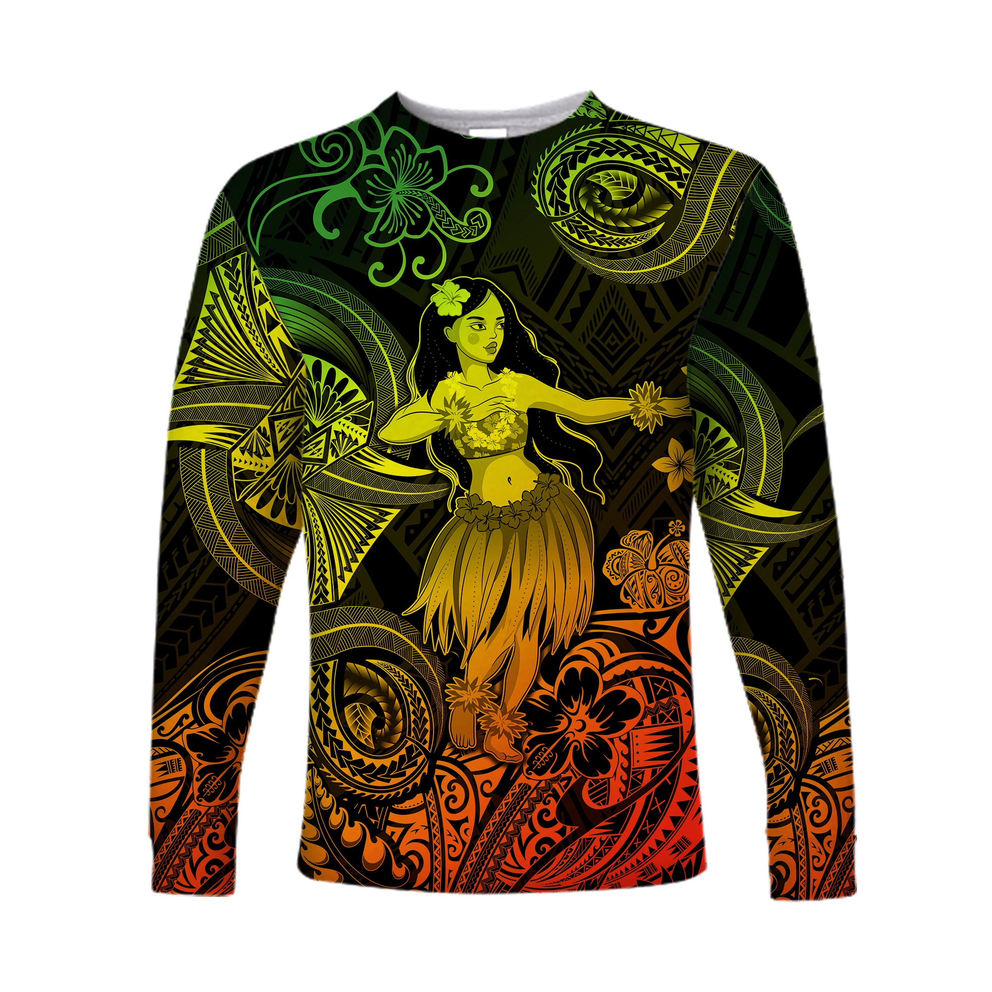 (Custom Personalised) Hawaii Hula Girl Polynesian Long Sleeve Shirt Unique Style - Reggae LT8 Unisex Reggae - Polynesian Pride