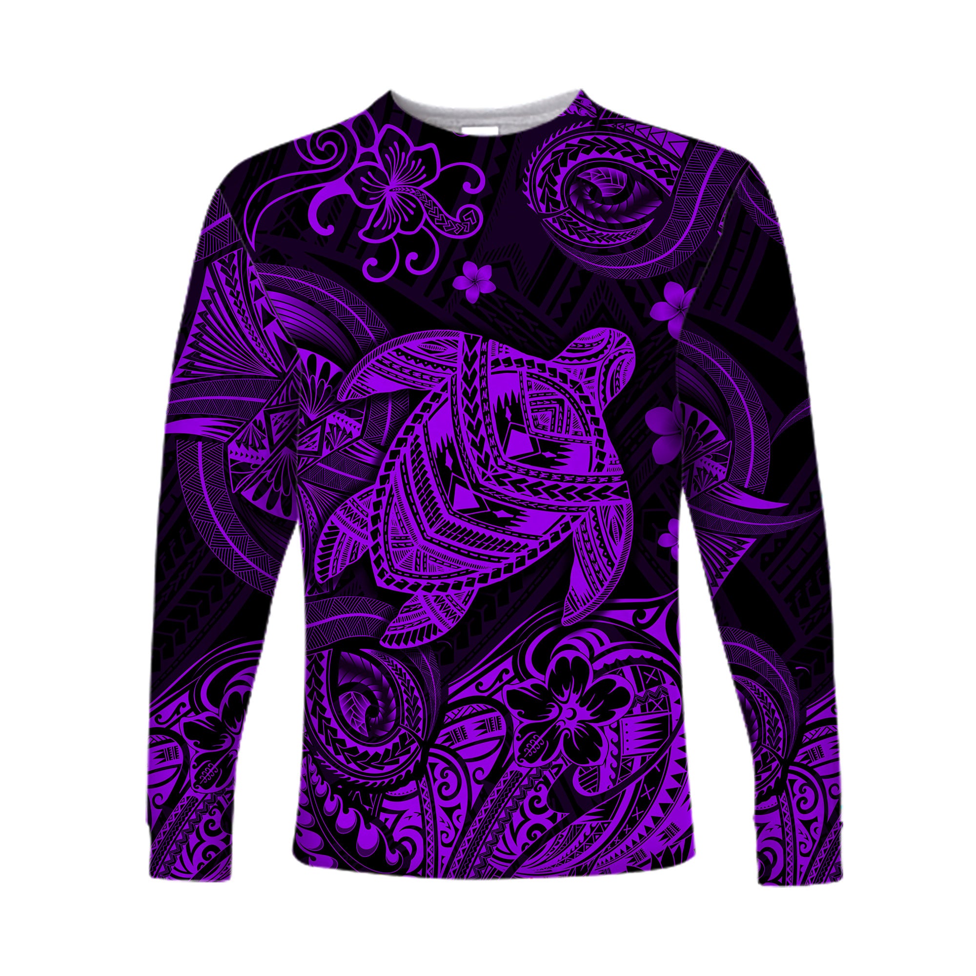 (Custom Personalised) Hawaii Turtle Polynesian Long Sleeve Shirt Plumeria Flower Unique Style - Purple LT8 Unisex Purple - Polynesian Pride