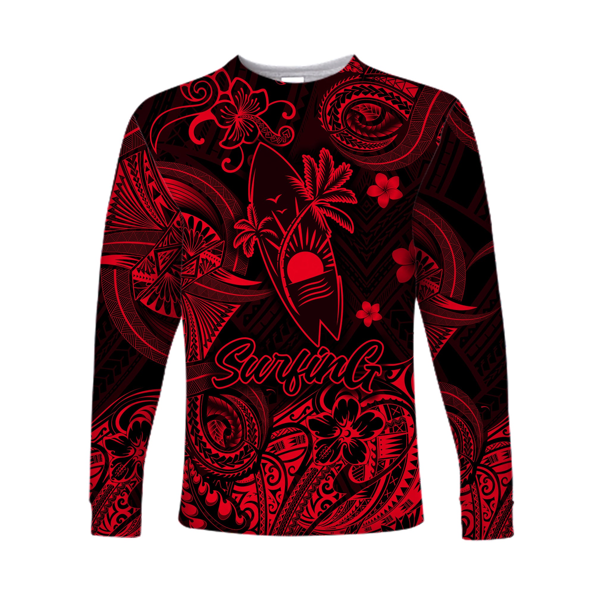 (Custom Personalised) Hawaii Surfing Polynesian Long Sleeve Shirt Unique Style - Red LT8 - Polynesian Pride