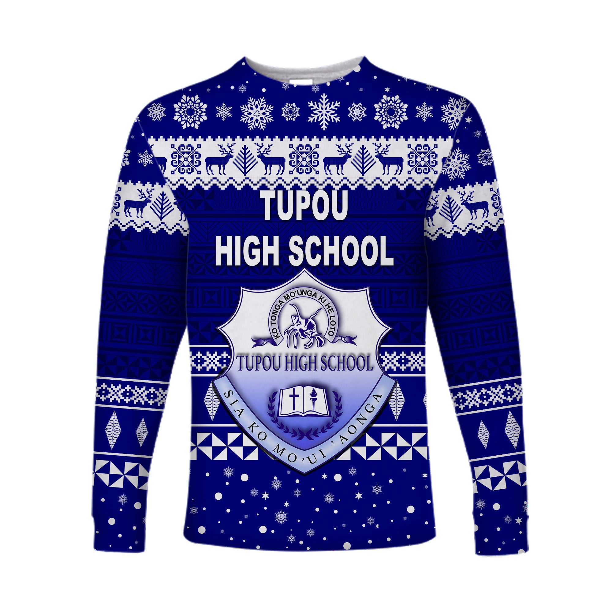 (Custom Personalised) Tupou High School Christmas Long Sleeve Shirt Simple Style LT8 Unisex Blue - Polynesian Pride