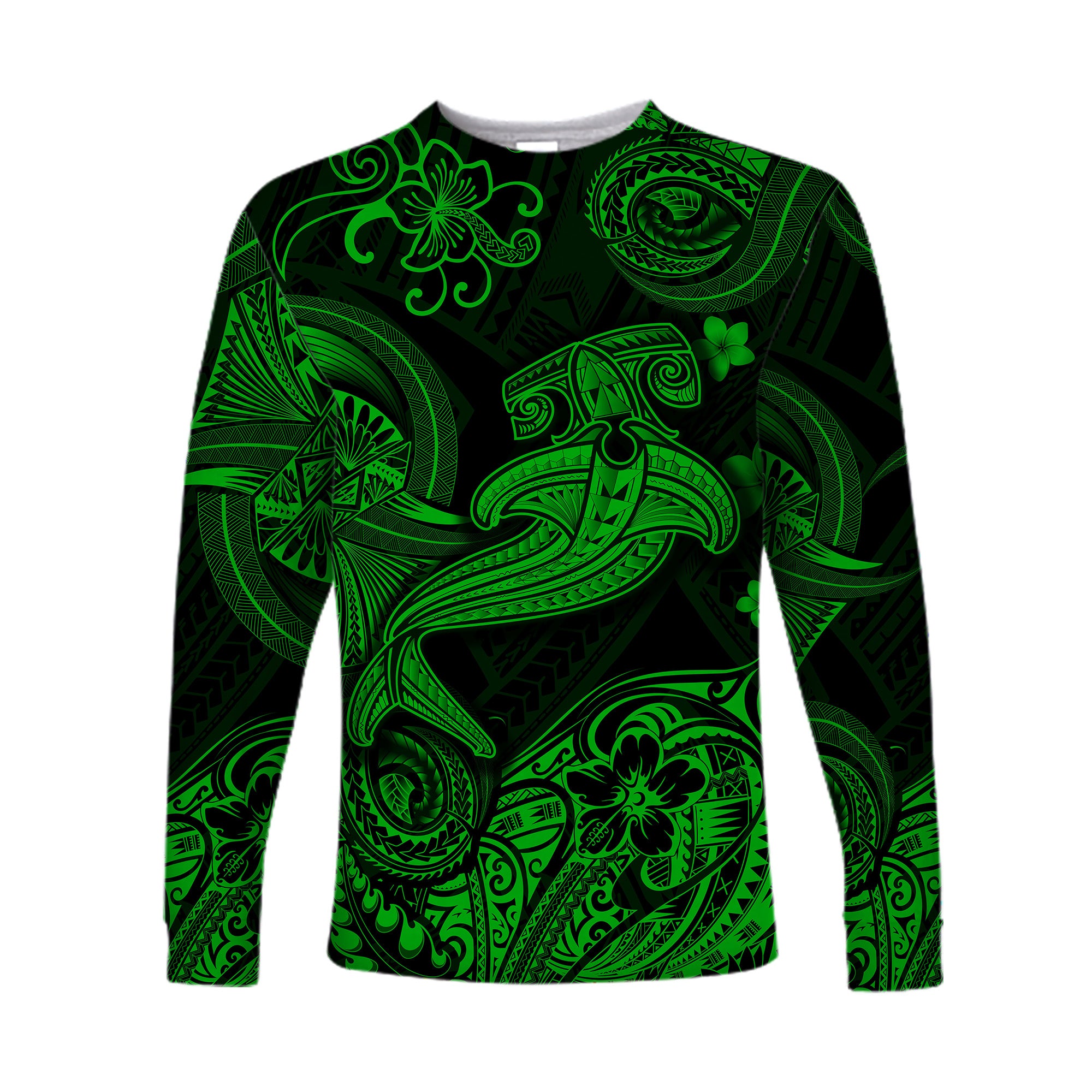 Hawaii Hammer Shark Polynesian Long Sleeve Shirt Unique Style - Green LT8 - Polynesian Pride