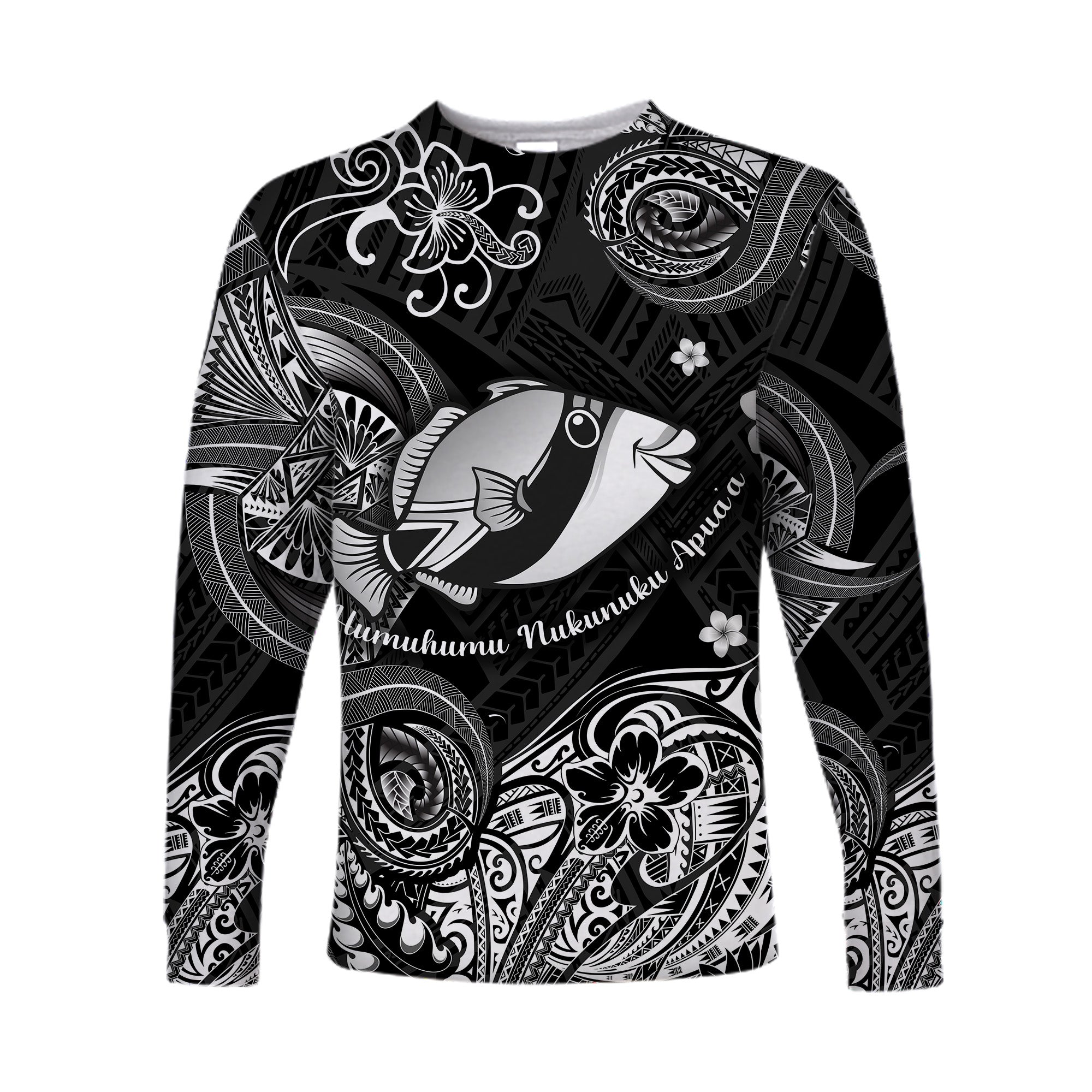 (Custom Personalised) Hawaii State Fish: Humuhumu Nukunuku Apua'a Polynesian Long Sleeve Shirt Unique Style - Black LT8 Unisex Black - Polynesian Pride