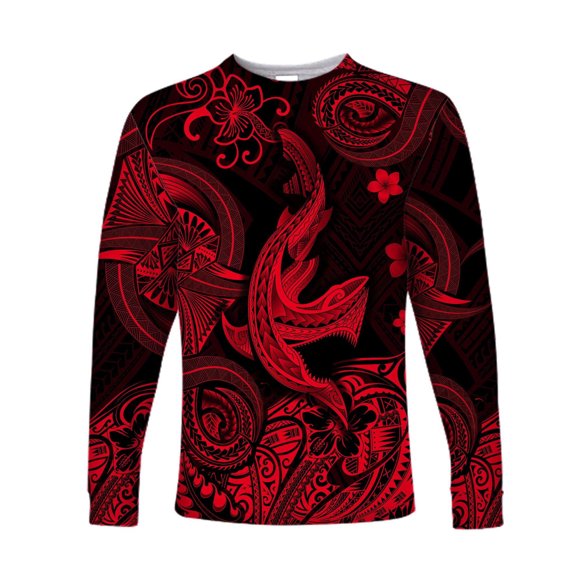 Hawaii Shark Angry Polynesian Long Sleeve Shirt Unique Style - Red LT8 - Polynesian Pride