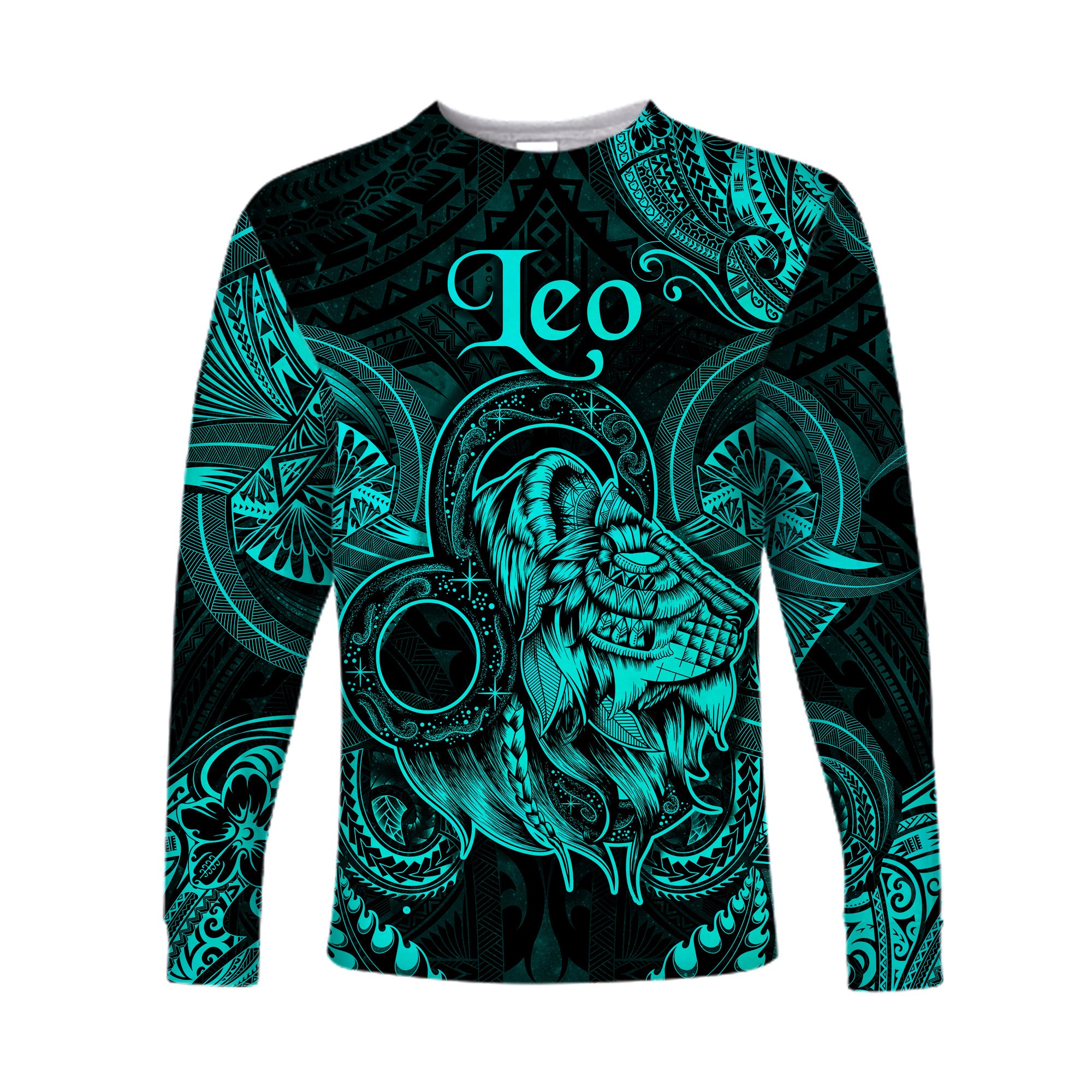 (Custom Personalised) Leo Zodiac Polynesian Long Sleeve Shirt Unique Style - Turquoise LT8 Unisex Turquoise - Polynesian Pride