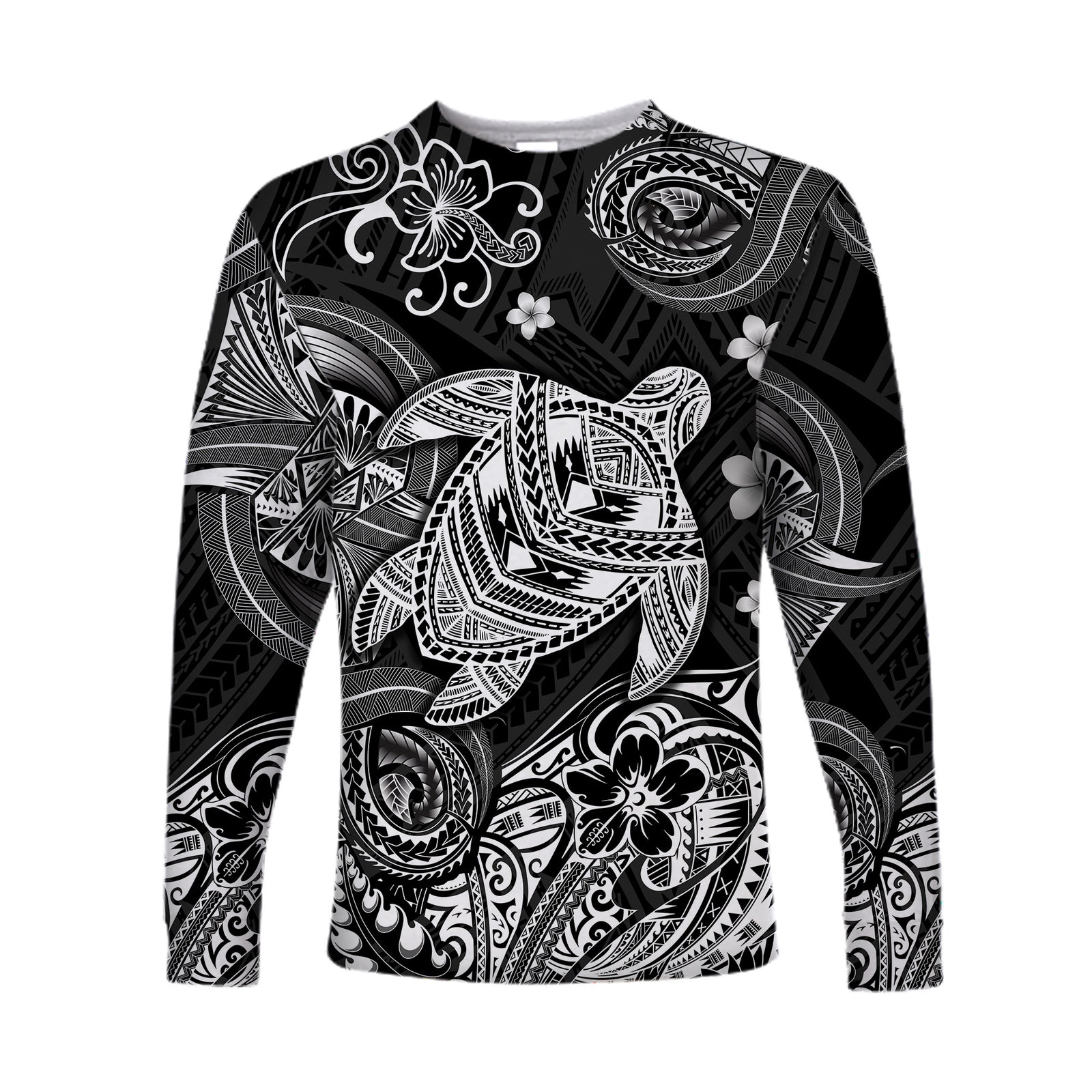 (Custom Personalised) Hawaii Turtle Polynesian Long Sleeve Shirt Plumeria Flower Unique Style - Black LT8 Unisex Black - Polynesian Pride