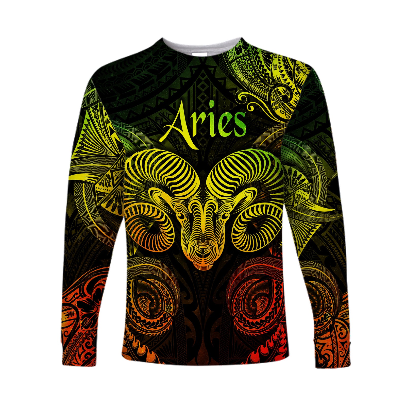 Aries Zodiac Polynesian Long Sleeve Shirt Unique Style - Reggae LT8 Unisex Reggae - Polynesian Pride