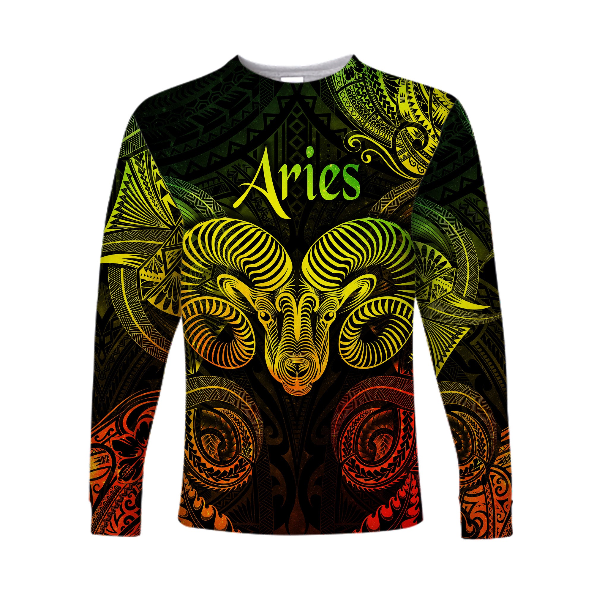 Aries Zodiac Polynesian Long Sleeve Shirt Unique Style - Reggae LT8 Unisex Reggae - Polynesian Pride