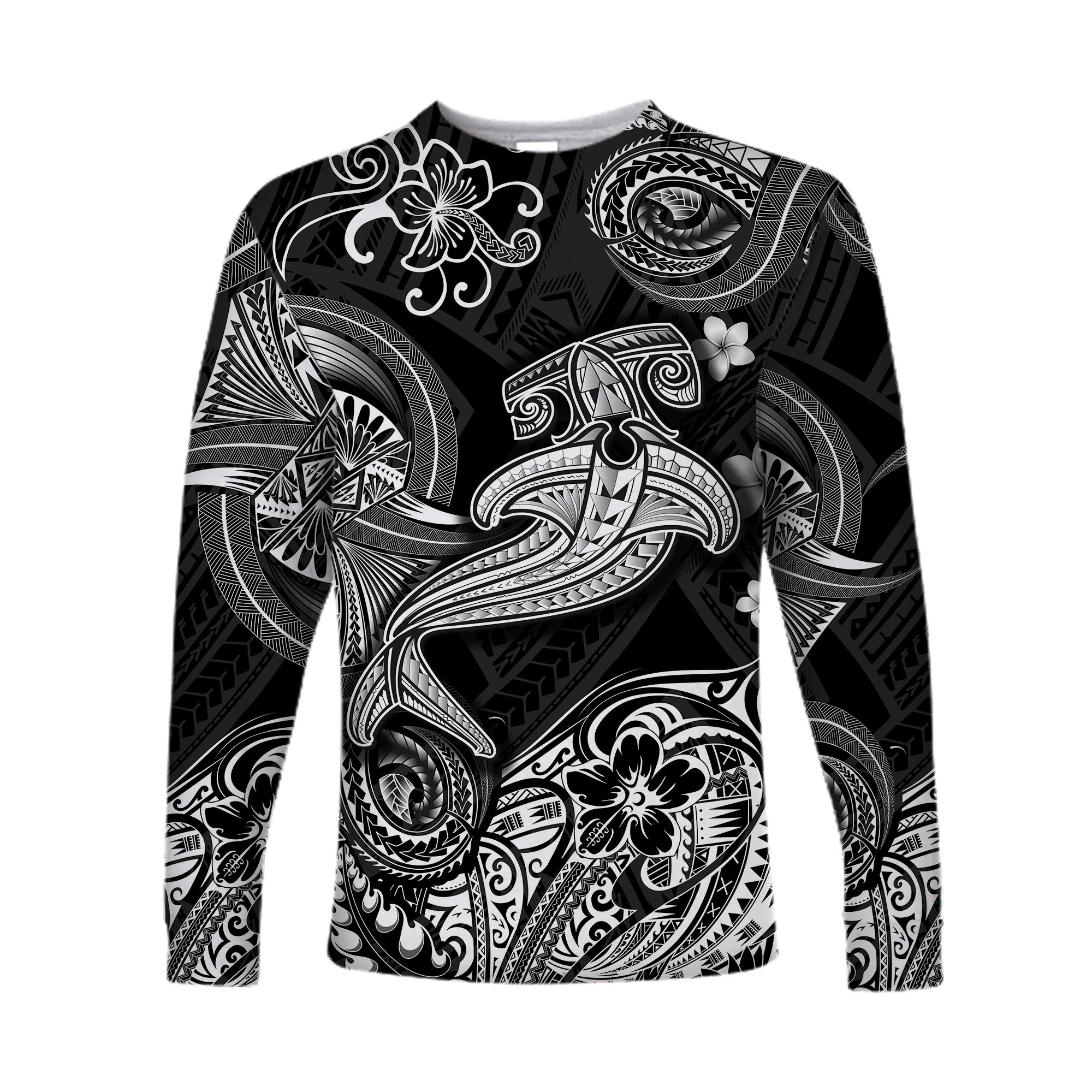 (Custom Personalised) Hawaii Hammer Shark Polynesian Long Sleeve Shirt Unique Style - Black LT8 Unisex Black - Polynesian Pride