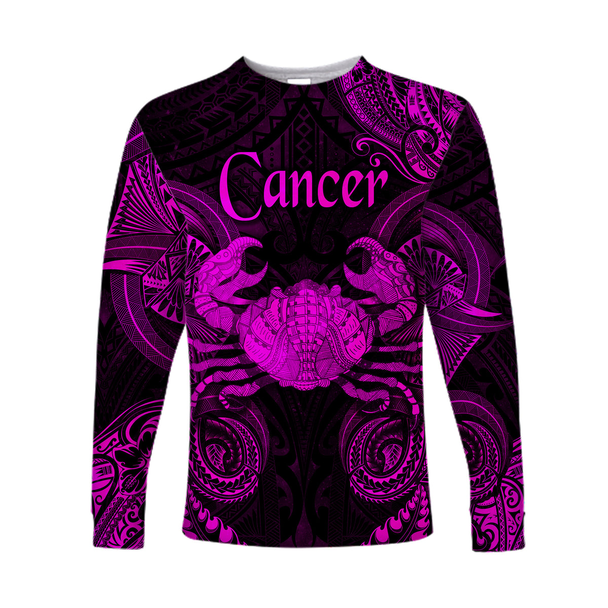 Cancer Zodiac Polynesian Long Sleeve Shirt Unique Style - Pink LT8 Unisex Pink - Polynesian Pride