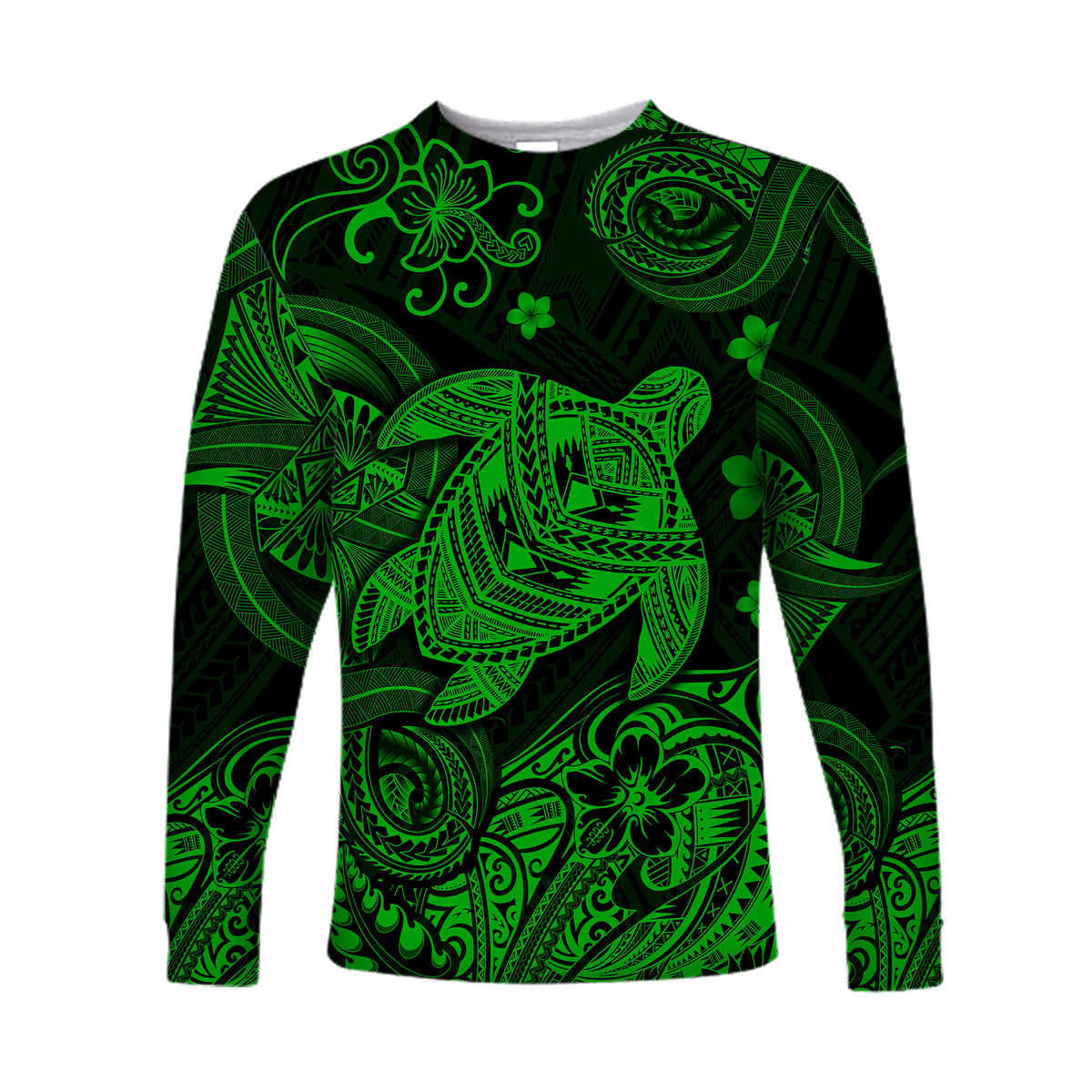 Hawaii Turtle Polynesian Long Sleeve Shirt Plumeria Flower Unique Style - Green LT8 - Polynesian Pride