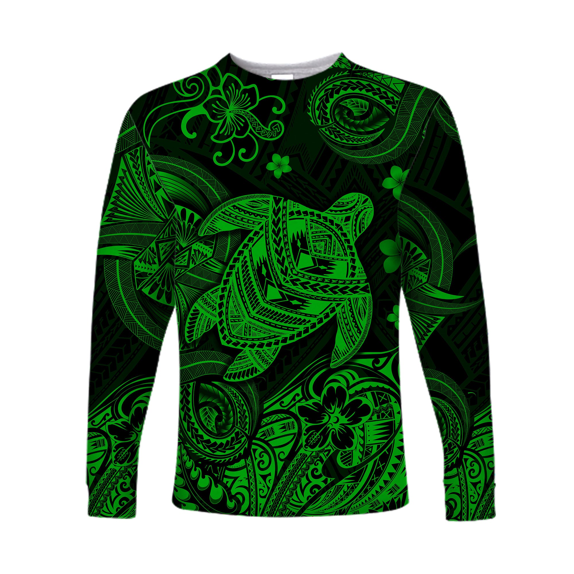 Hawaii Turtle Polynesian Long Sleeve Shirt Plumeria Flower Unique Style - Green LT8 - Polynesian Pride