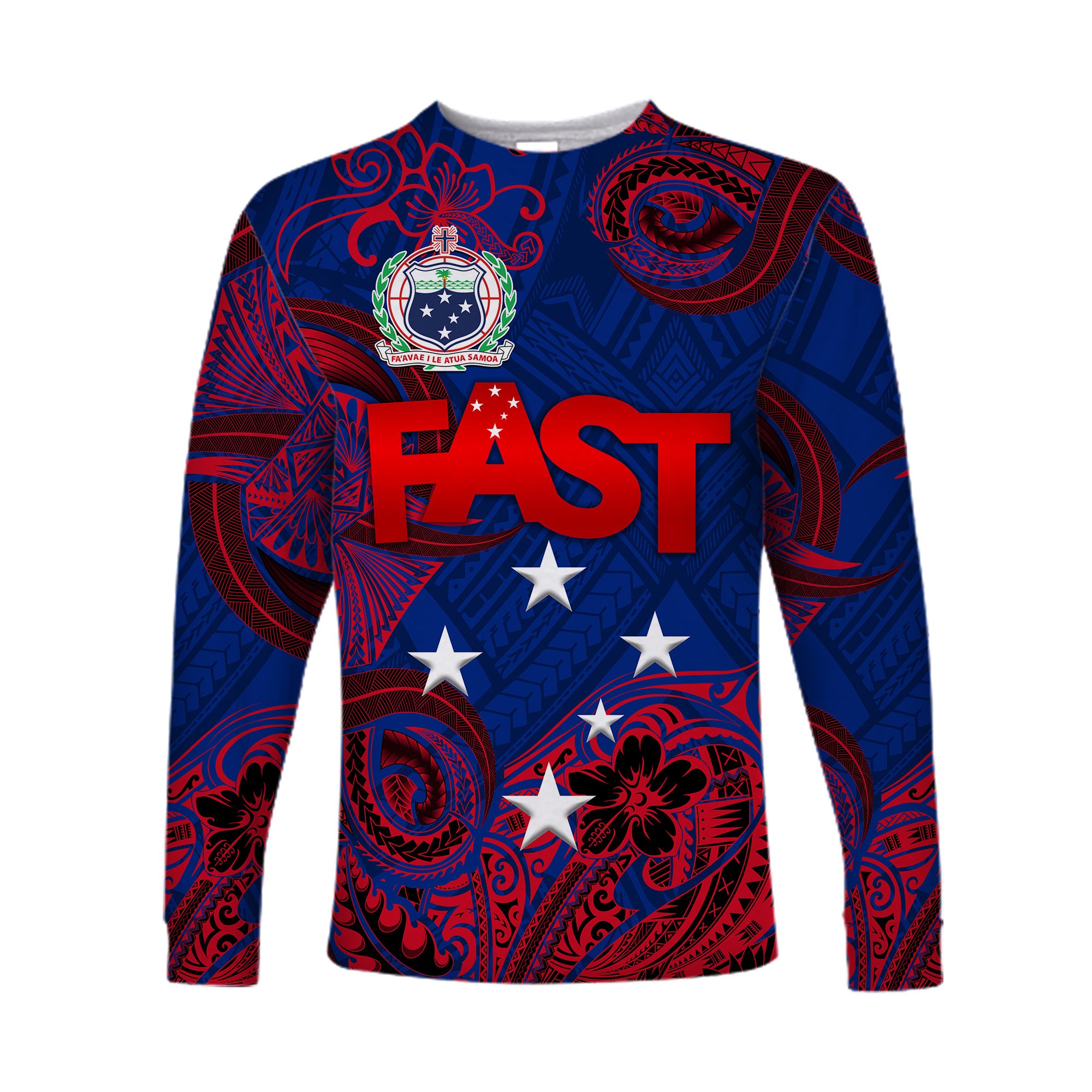 (Custom Personalised) Samoa FAST Party Long Sleeve Shirt Unique Style - NO.2 LT8 Unisex Blue - Polynesian Pride