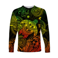 Hawaii Turtle Polynesian Long Sleeve Shirt Plumeria Flower Unique Style - Reggae LT8 Unisex Reggae - Polynesian Pride