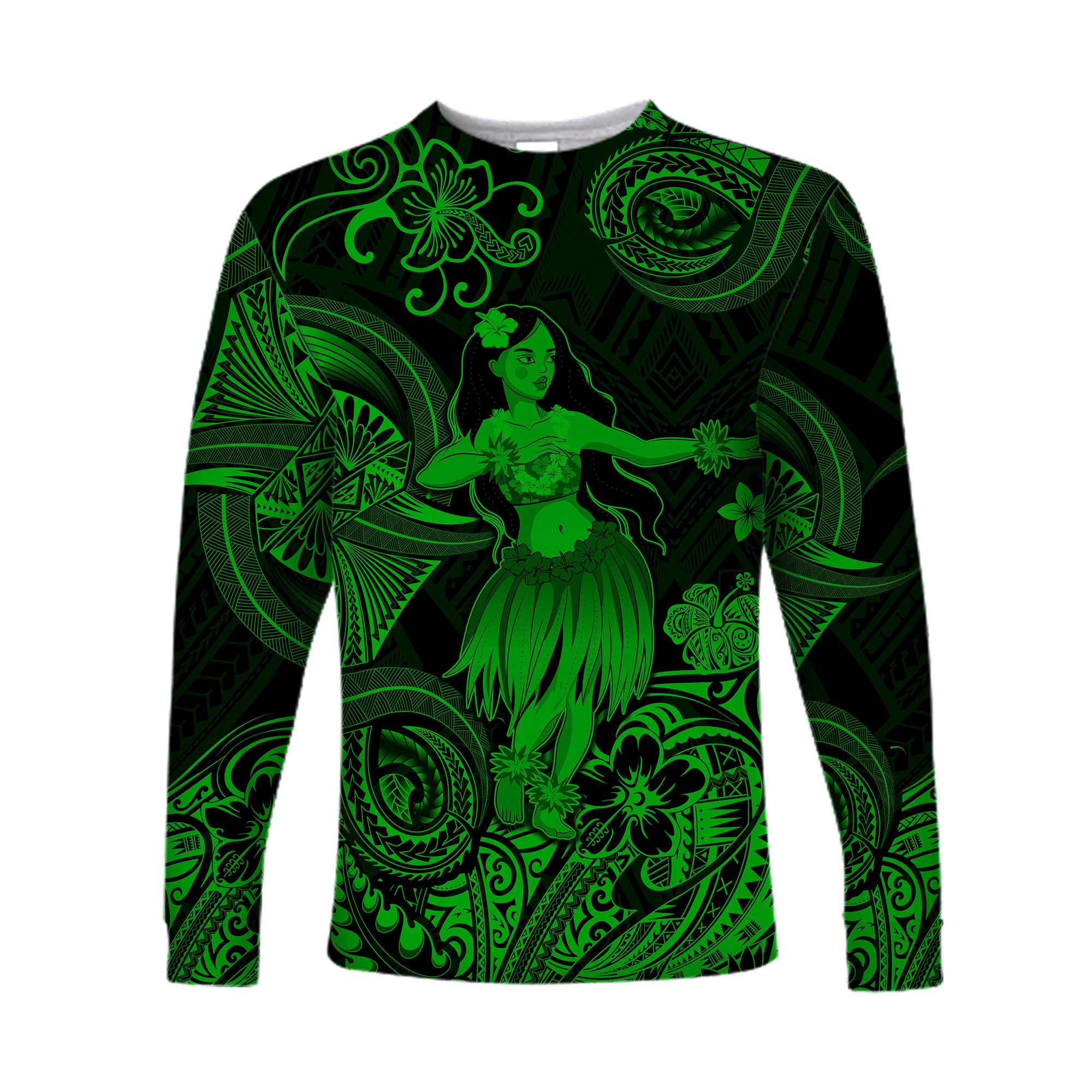 Hawaii Hula Girl Polynesian Long Sleeve Shirt Unique Style - Green LT8 - Polynesian Pride