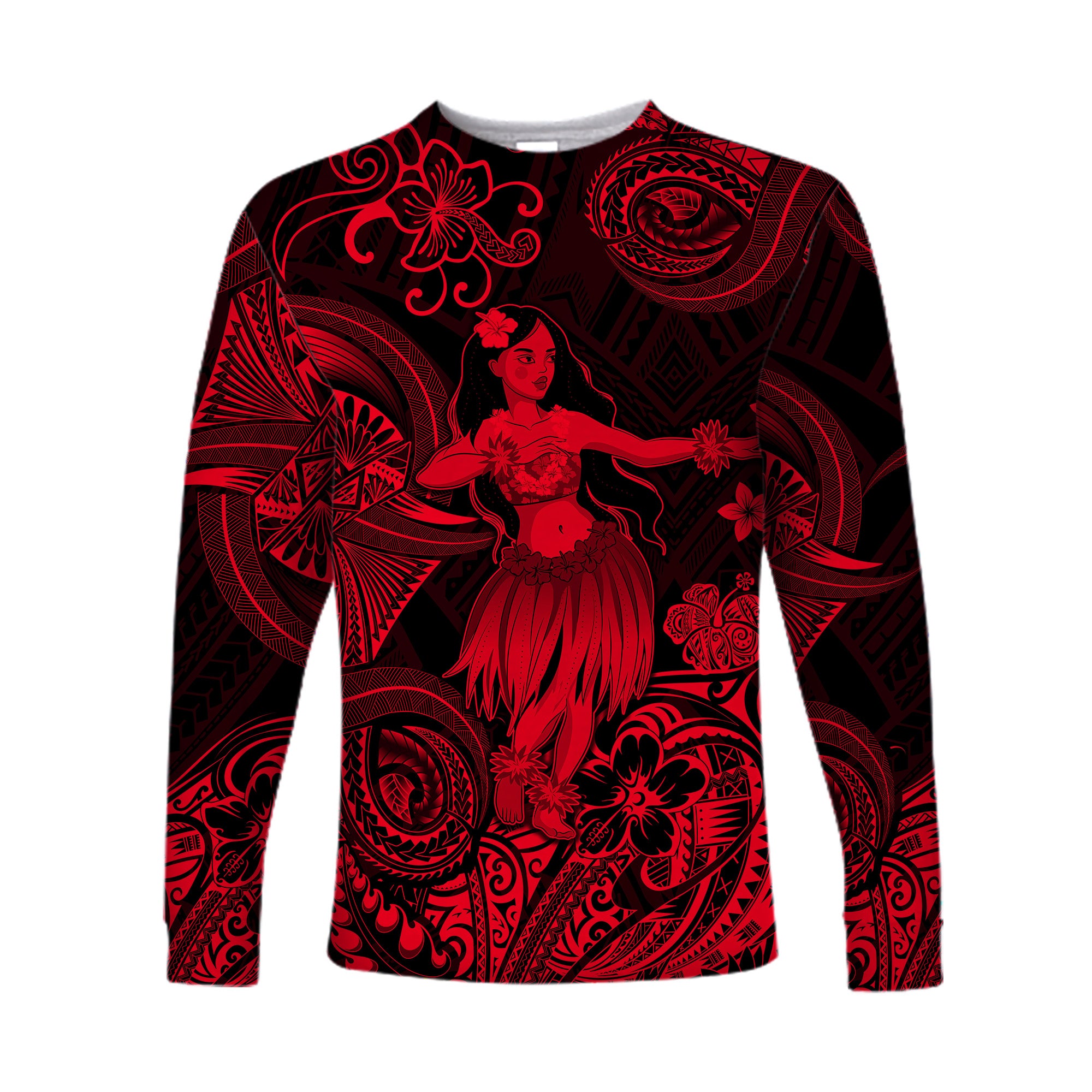 (Custom Personalised) Hawaii Hula Girl Polynesian Long Sleeve Shirt Unique Style - Red LT8 - Polynesian Pride