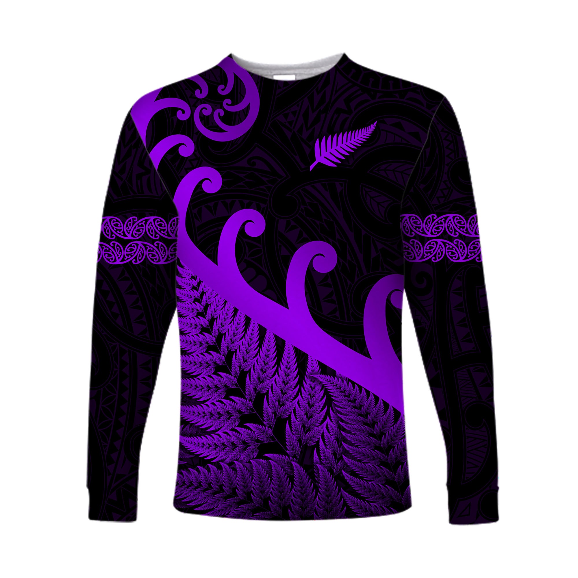 New Zealand Rugby Maori Long Sleeve Shirt Silver Fern Koru Vibes - Purple LT8 Unisex Purple - Polynesian Pride