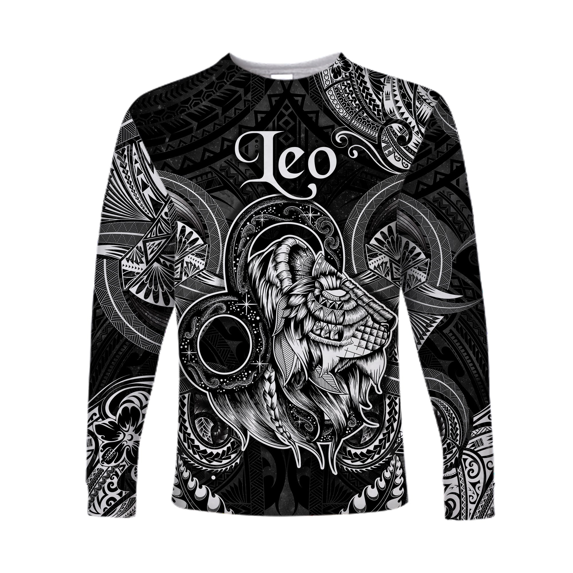 (Custom Personalised) Leo Zodiac Polynesian Long Sleeve Shirt Unique Style - Black LT8 Unisex Black - Polynesian Pride