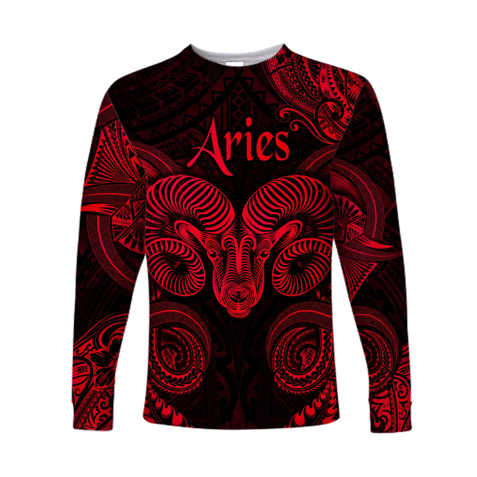 (Custom Personalised) Aries Zodiac Polynesian Long Sleeve Shirt Unique Style - Red LT8 Unisex Red - Polynesian Pride