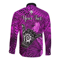 (Custom Personalised) The Shaka Hawaii Long Sleeve Button Shirt Tropical Flowers Purple Version LT13 - Polynesian Pride