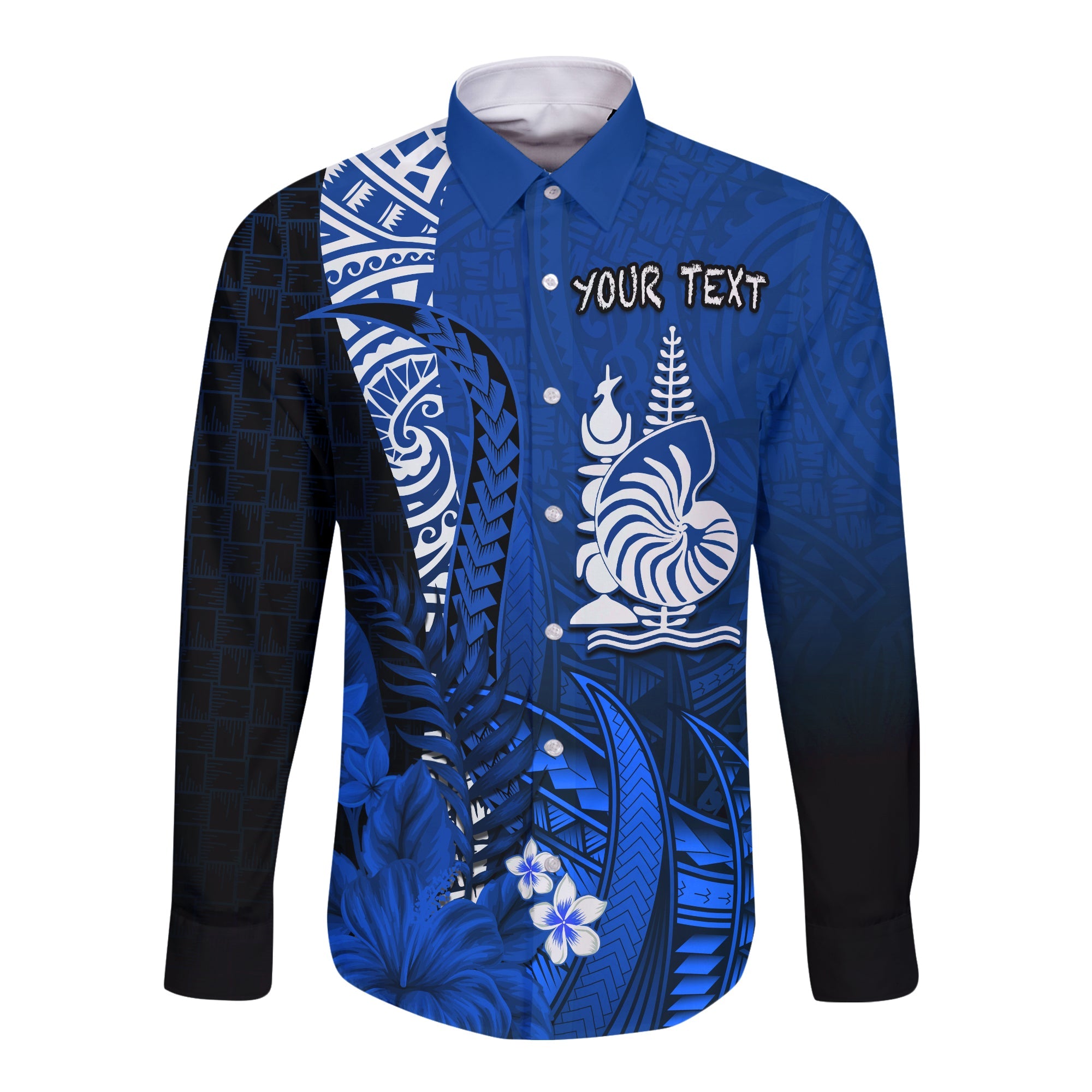 (Custom Personalised) New Caledonia Long Sleeve Button Shirt Nautilus Blue Polynesian Hibiscus LT13 Unisex Blue - Polynesian Pride