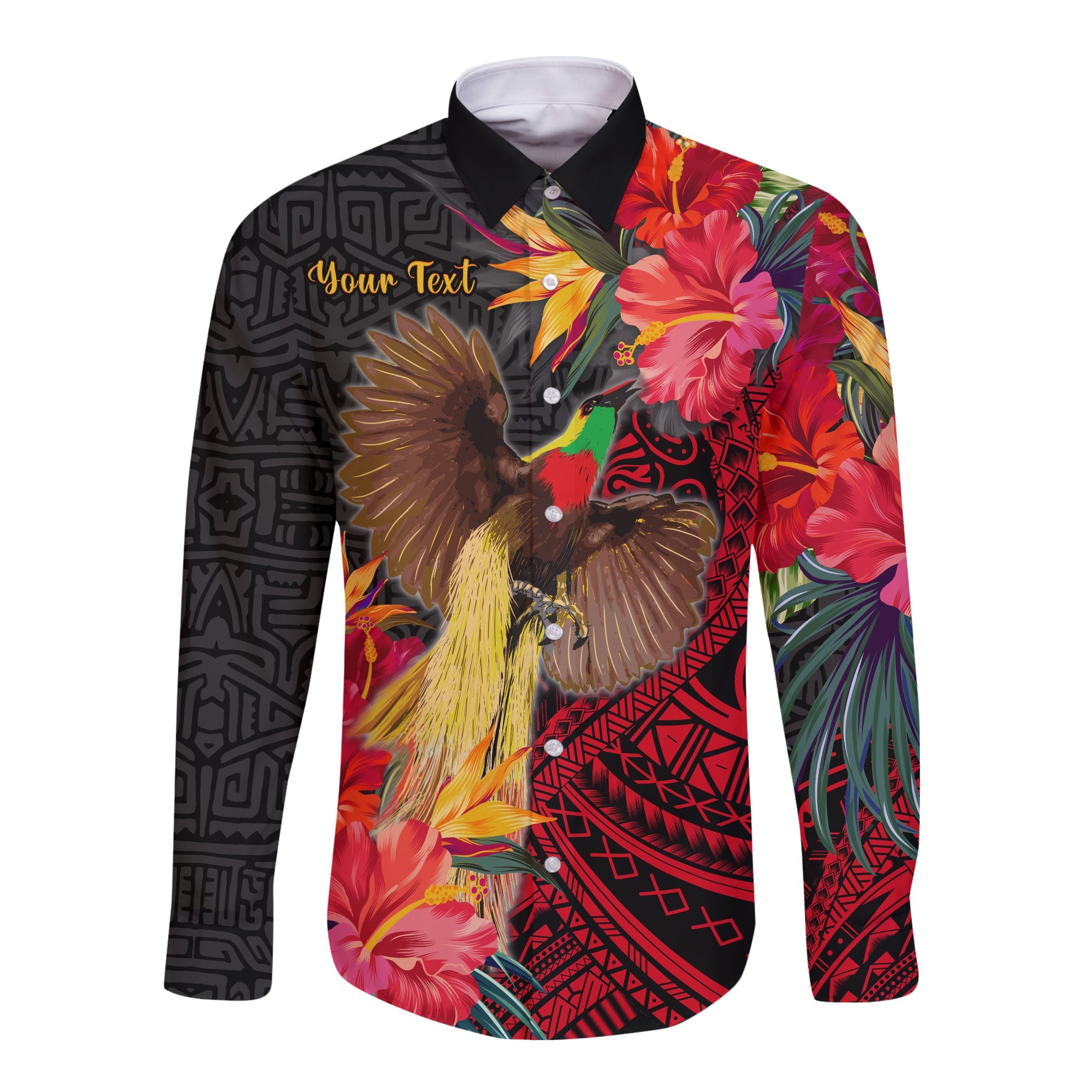 (Custom Personalised) Papua New Guinea Long Sleeve Button Shirt Bird of Paradise LT13 Unisex Black - Polynesian Pride