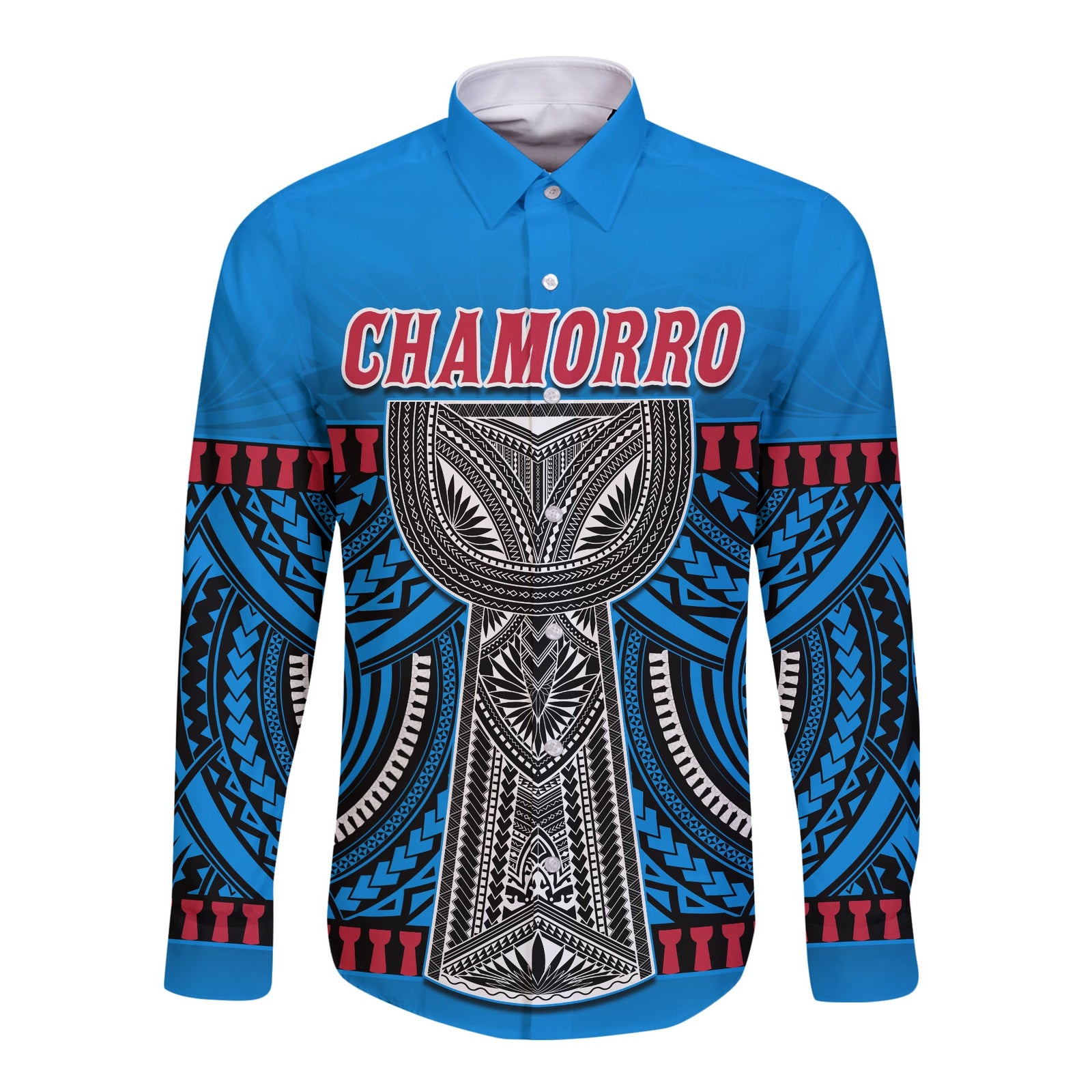 Guam Chamorro Long Sleeve Button Shirt Latte Stone Blue Polynesian Haligi LT13 Unisex Blue - Polynesian Pride