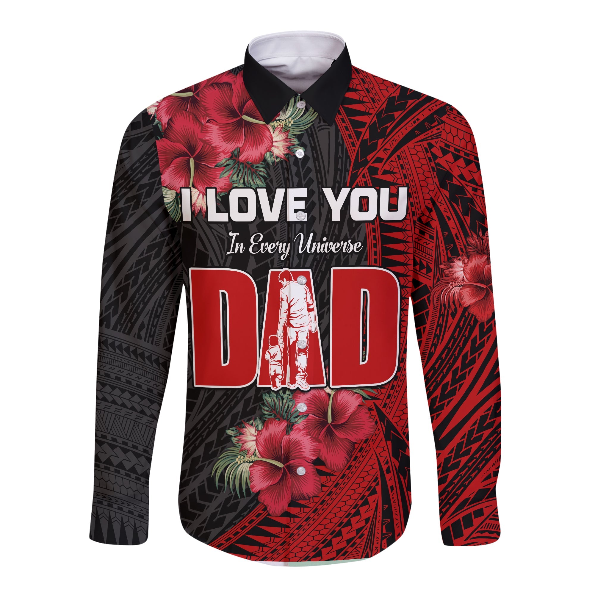 Happy Fathers Day Long Sleeve Button Shirt Polynesian Best Dad Ever LT13 Unisex Red - Polynesian Pride