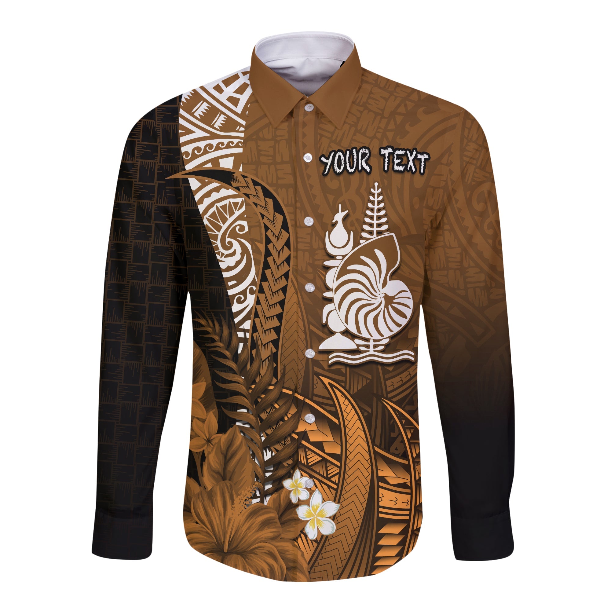 (Custom Personalised) New Caledonia Long Sleeve Button Shirt Nautilus Gold Polynesian Hibiscus LT13 Unisex Gold - Polynesian Pride