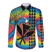 (Custom Personalised) Hawaii Rainbow Tie Dye Long Sleeve Button Shirt Flowers Polynesian Hawaiian Tribal LT13 - Polynesian Pride