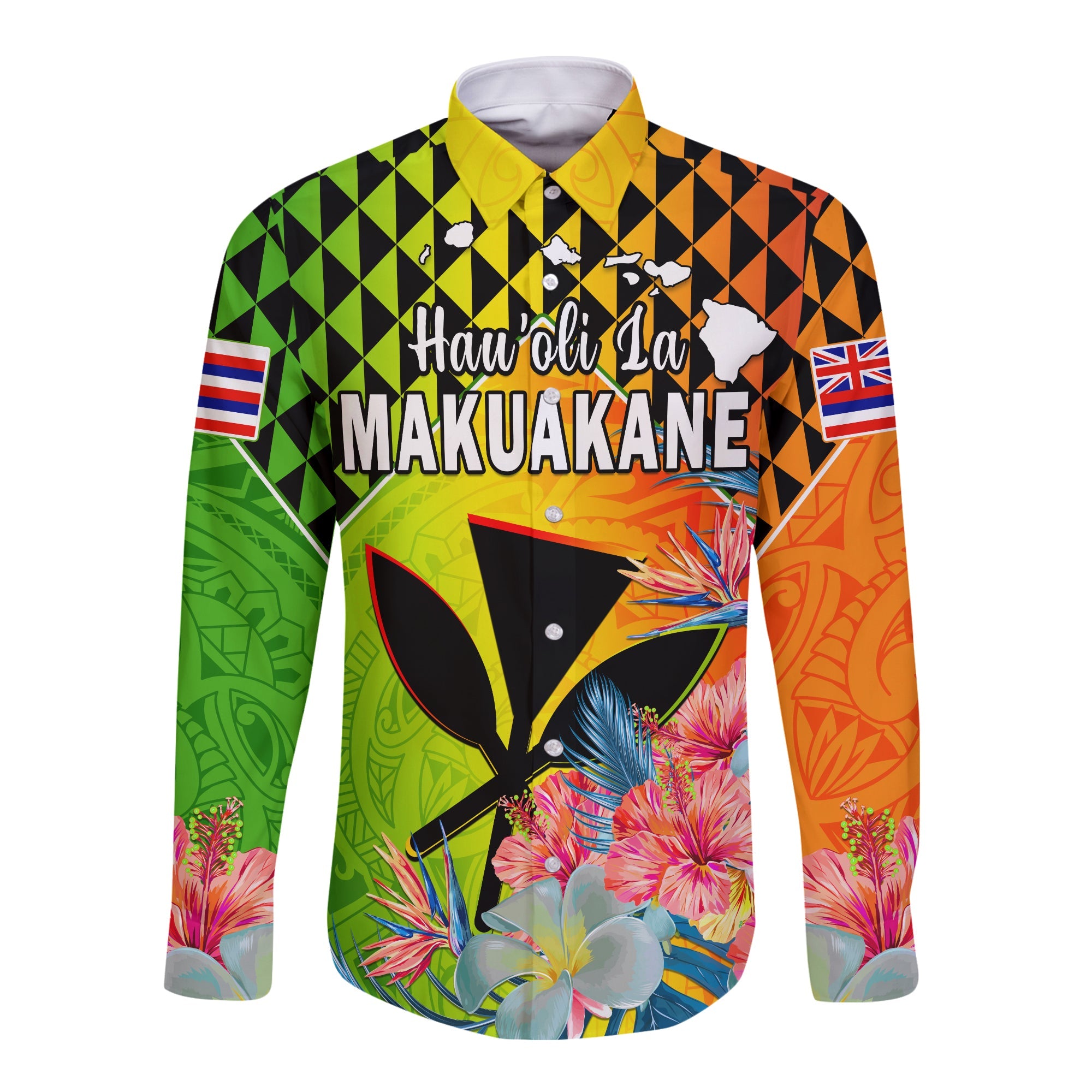 (Custom Personalised) Happy Hawaii Fathers Day Long Sleeve Button Shirt Hawaiian Tribal Kanaka Maoli Hibiscus LT14 Unisex Reggae - Polynesian Pride