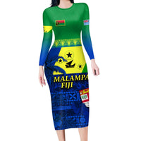 (Custom Personalised) Malampa Fiji Day Long Sleeves Dress Vanuatu Polynesia mix Flowers LT13 Polyester/spandex Green - Polynesian Pride