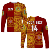 (Custom Text And Number) Tonga Vavau High School Long Sleeve Shirt Class Of Year Tongan Ngatu Pattern LT14 Unisex Red - Polynesian Pride