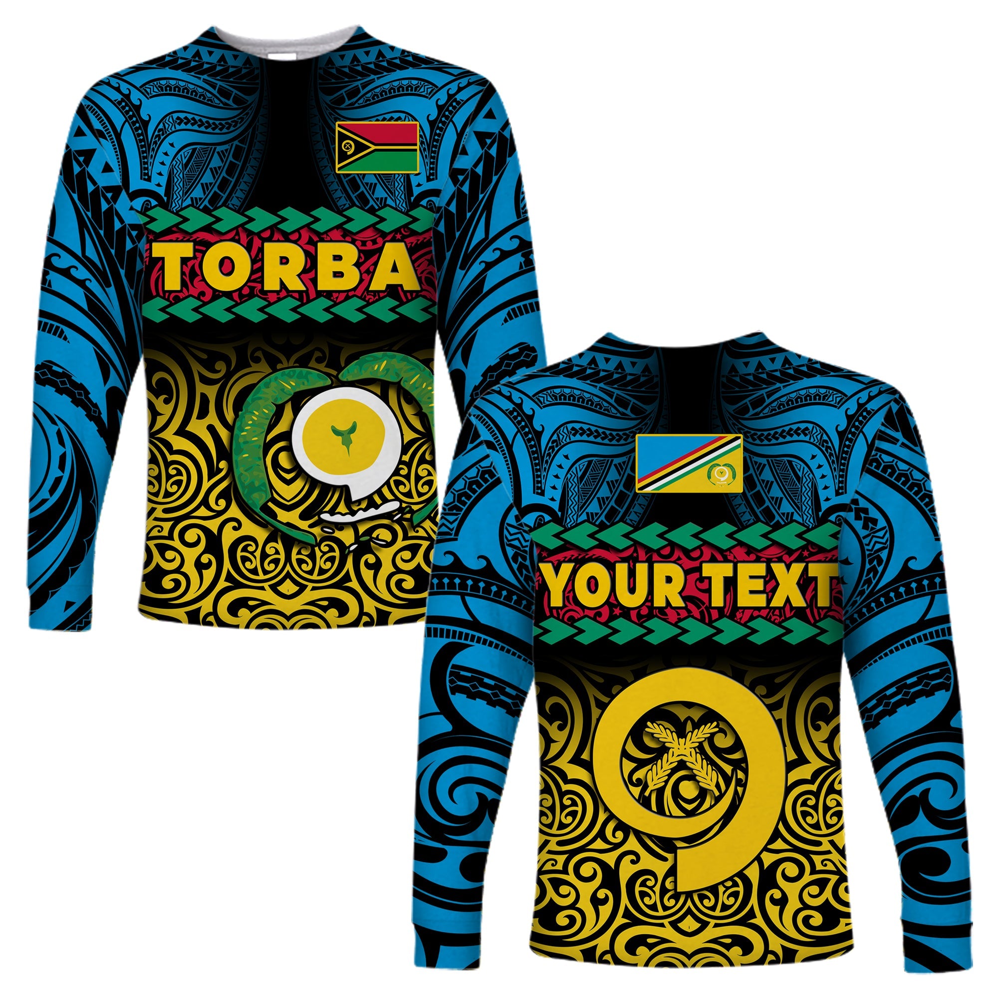 (Custom Personalised) Torba Province Long Sleeve Shirt Vanuatu Pig Tusk Polynesian Flag Style LT14 Unisex Black - Polynesian Pride