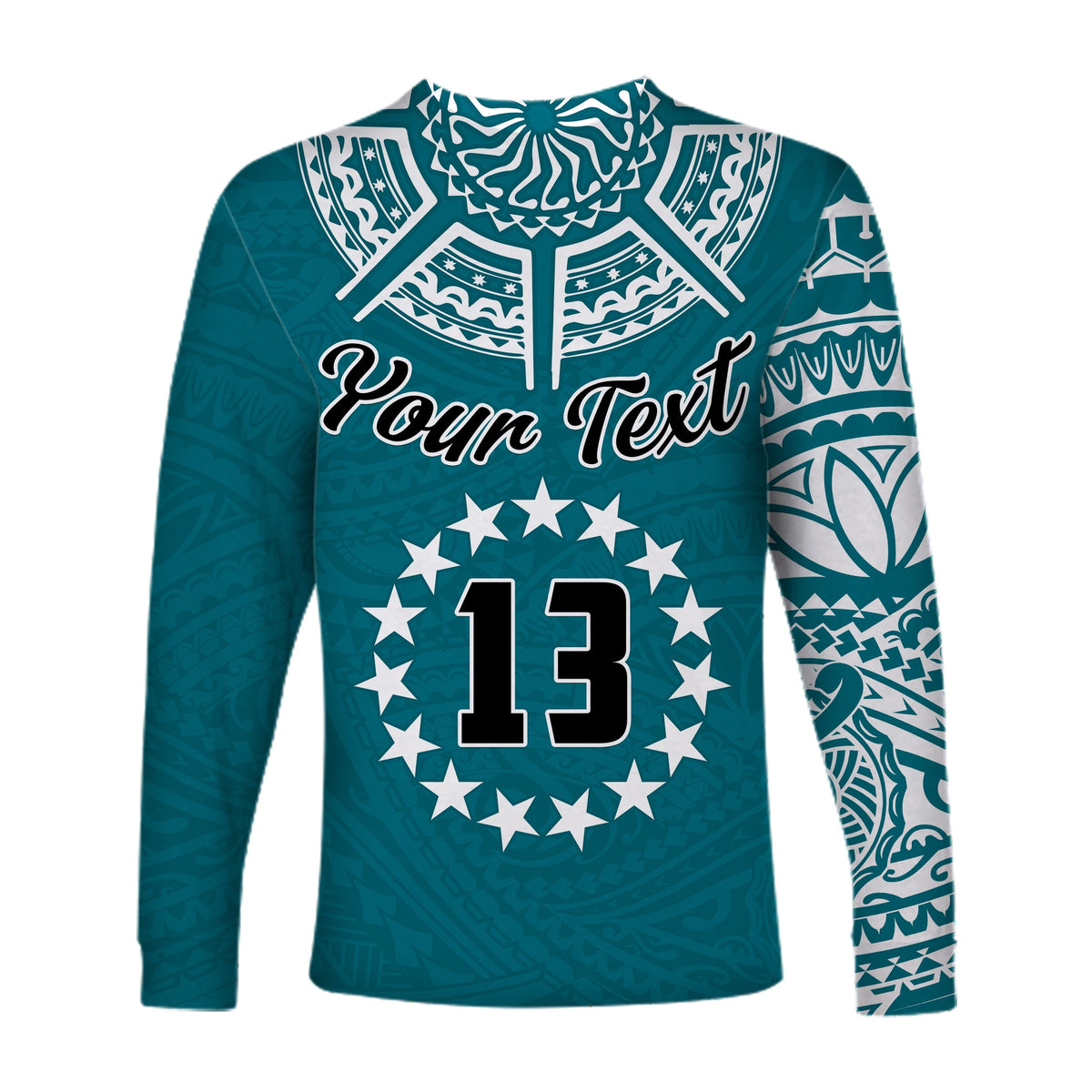 (Custom Text and Number) Cook Islands Tatau Long Sleeve Shirt Symbolize Passion Stars Version Blue LT13 - Polynesian Pride