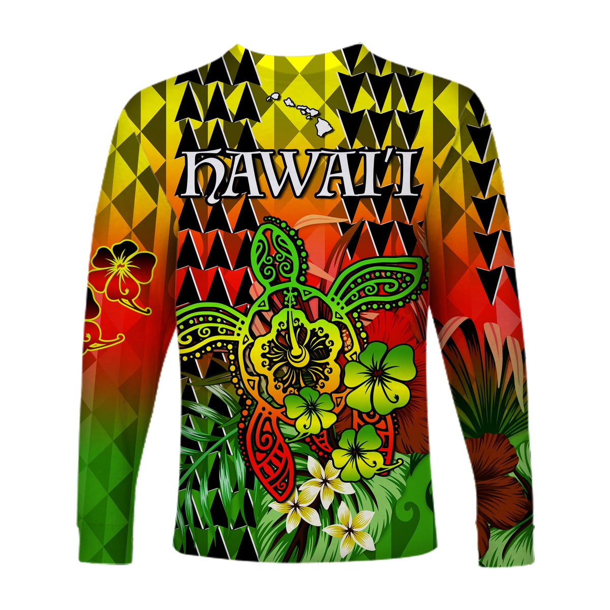 Hawaii Flowers Long Sleeve Shirt Color Tribal Pattern Hawaiian LT13 - Polynesian Pride