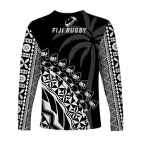 Fiji Rugby Long Sleeve Shirt Fijian Cibi Dance Tapa Pattern Black LT14 - Polynesian Pride