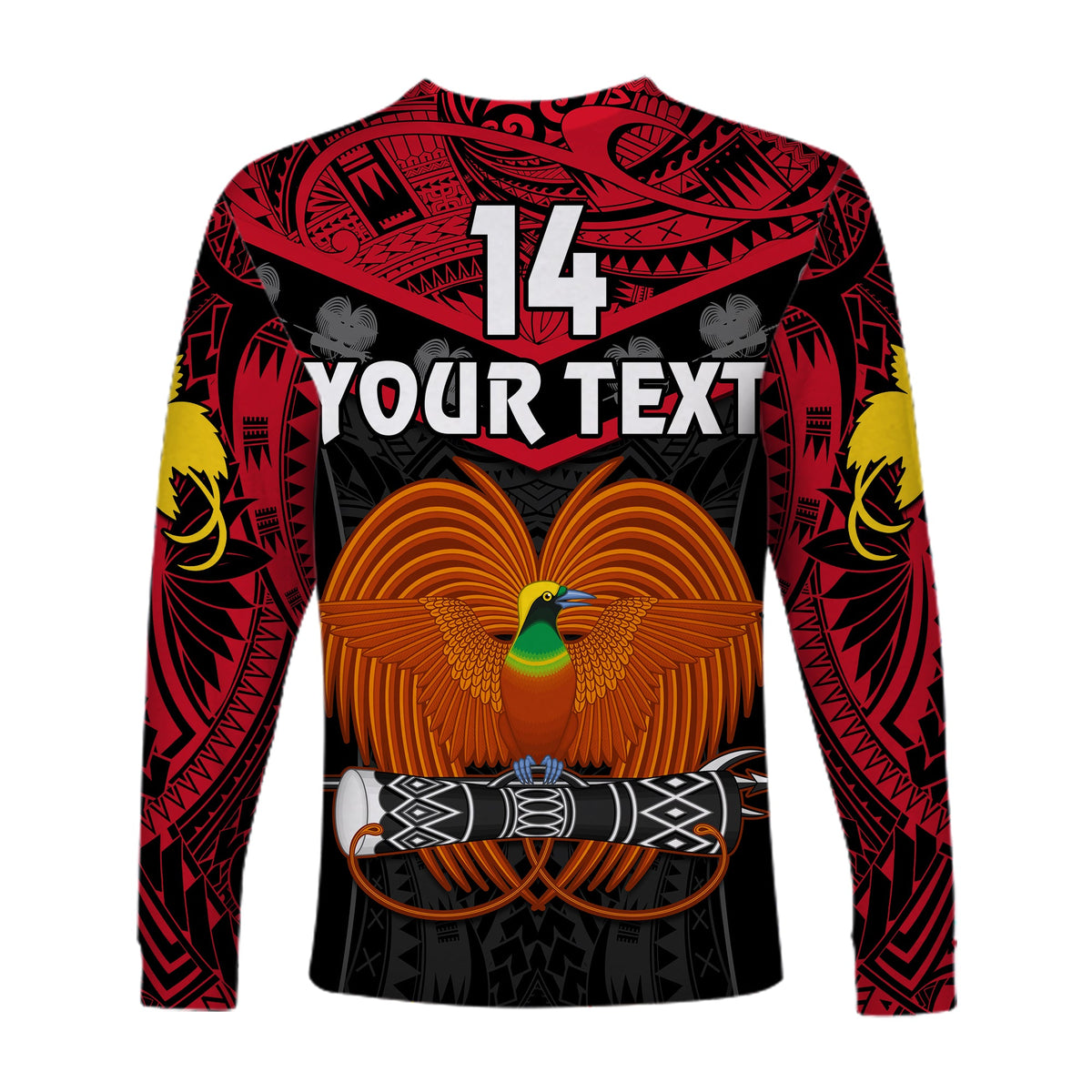 (Custom Text And Number) Papua New Guinea Rugby Long Sleeve Shirt PNG Kumuls Bird Of Paradise Black LT14 - Polynesian Pride