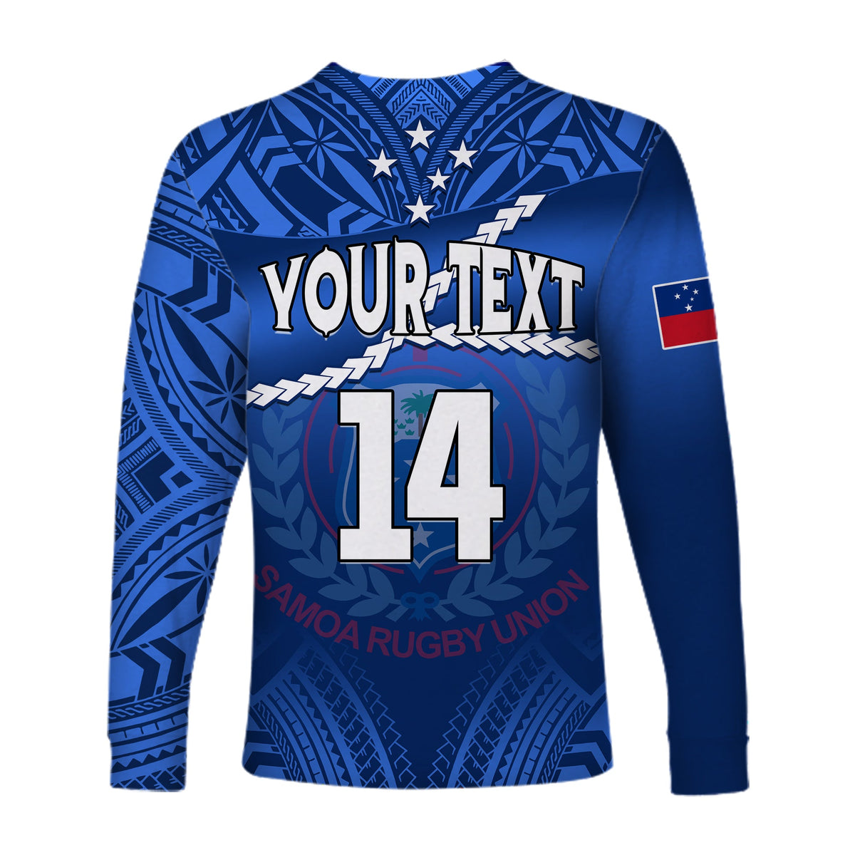 (Custom Text And Number) Samoa Rugby Long Sleeve Shirt Manu Samoa Polynesian Hibiscus Blue Style LT14 - Polynesian Pride