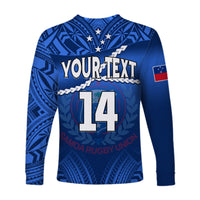 (Custom Text And Number) Samoa Rugby Long Sleeve Shirt Manu Samoa Polynesian Hibiscus Blue Style LT14 - Polynesian Pride