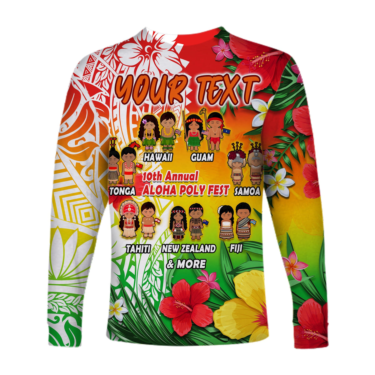 (Custom Personalised) Aloha Poly Fest Long Sleeve Shirt Polynesian Pattern With Tropical Flowers LT14 - Polynesian Pride