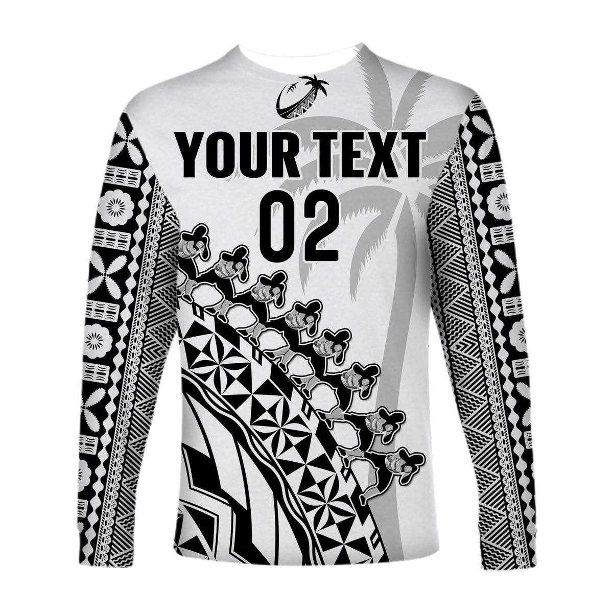 (Custom Text And Number) Fiji Rugby Long Sleeve Shirt Fijian Cibi Dance Tapa Pattern White LT14 - Polynesian Pride