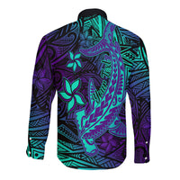 (Custom Personalised) Polynesian Long Sleeve Button Shirt Purple Paradise Hawaiian Tribal Hammerhead Shark LT14 - Polynesian Pride