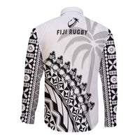Fiji Rugby Long Sleeve Button Shirt Fijian Cibi Dance Tapa Pattern White LT14 - Polynesian Pride