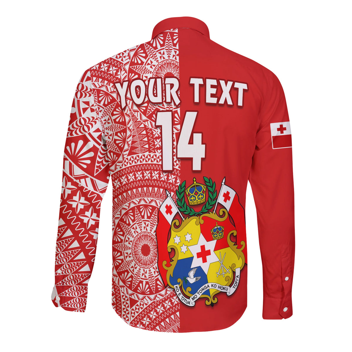 (Custom Text And Number) Tonga Long Sleeve Button Shirt Tongan Coat Of Arms Ngatu Pattern LT14 - Polynesian Pride