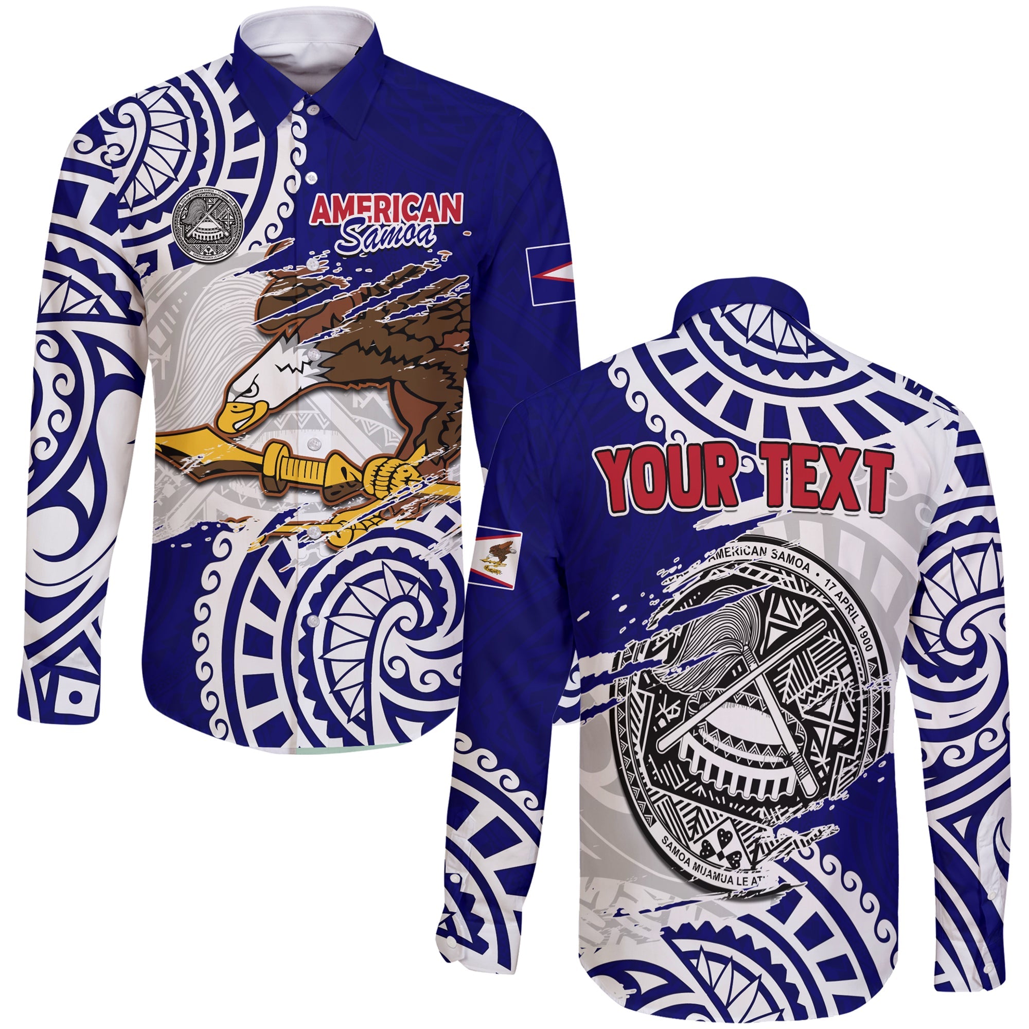 (Custom Personalised) American Samoa Independence Day Long Sleeve Button Shirt Polynesian Special Version LT14 Unisex Blue - Polynesian Pride