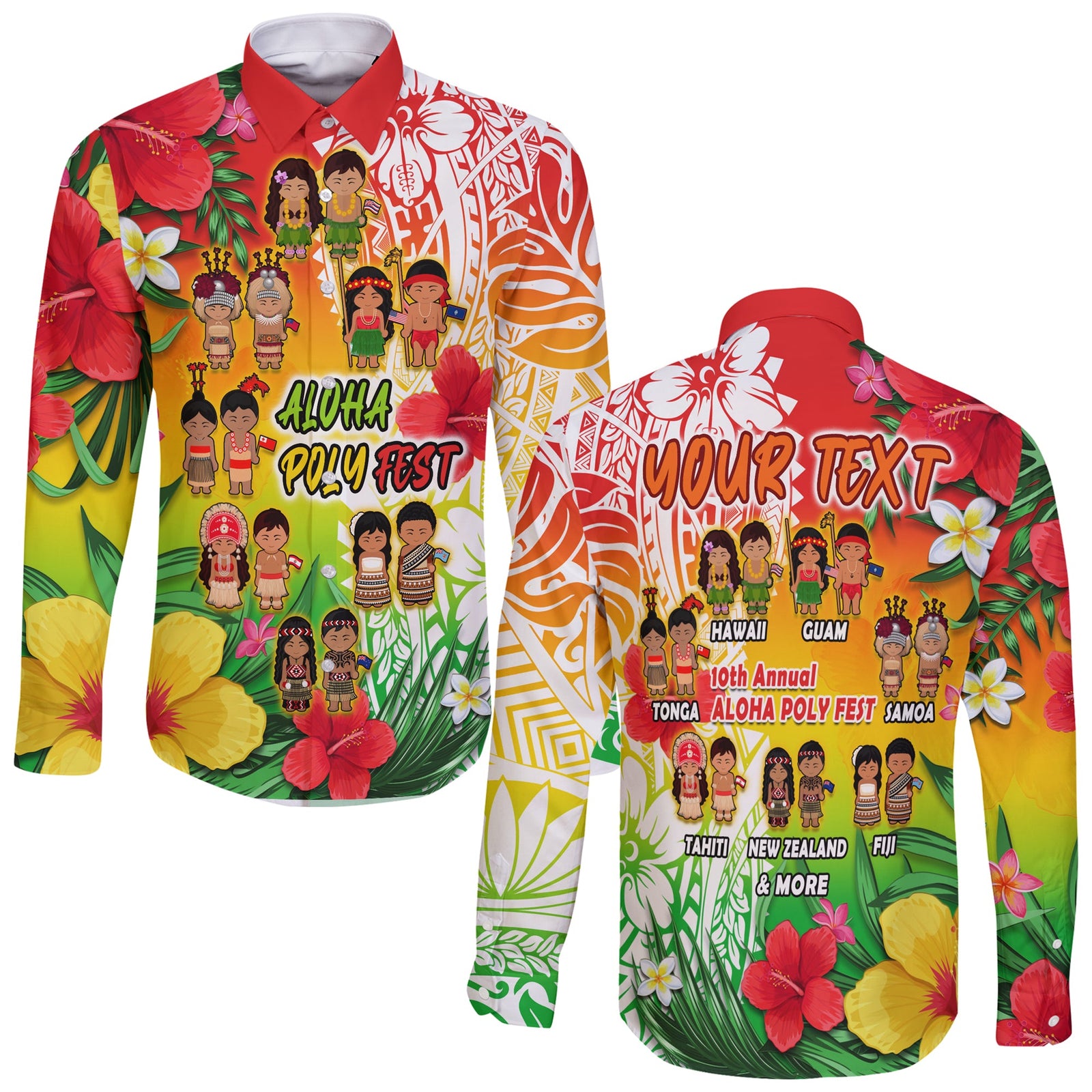 (Custom Personalised) Aloha Poly Fest Long Sleeve Button Shirt Polynesian Pattern With Tropical Flowers LT14 Unisex Reggae - Polynesian Pride