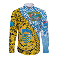 Tuvalu 1978 Long Sleeve Button Shirt Happy 44th Independence Anniversary Polynesian Pattern LT14 Unisex Yellow - Polynesian Pride